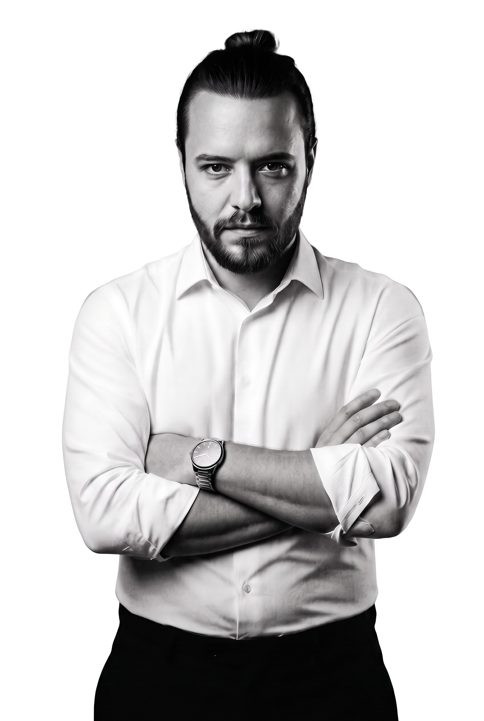 Thiago Barrack, estrategista digital, consultor de vendas digitais premium, retrato preto e branco